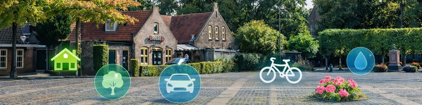 Dorpsbeeld Dommelen met icoontjes en kaartlijnen